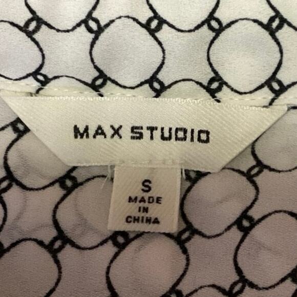 Max Studio Women's White Black Geometric Print Long Sleeve Button Up Shirt Top S - Picture 3 of 4